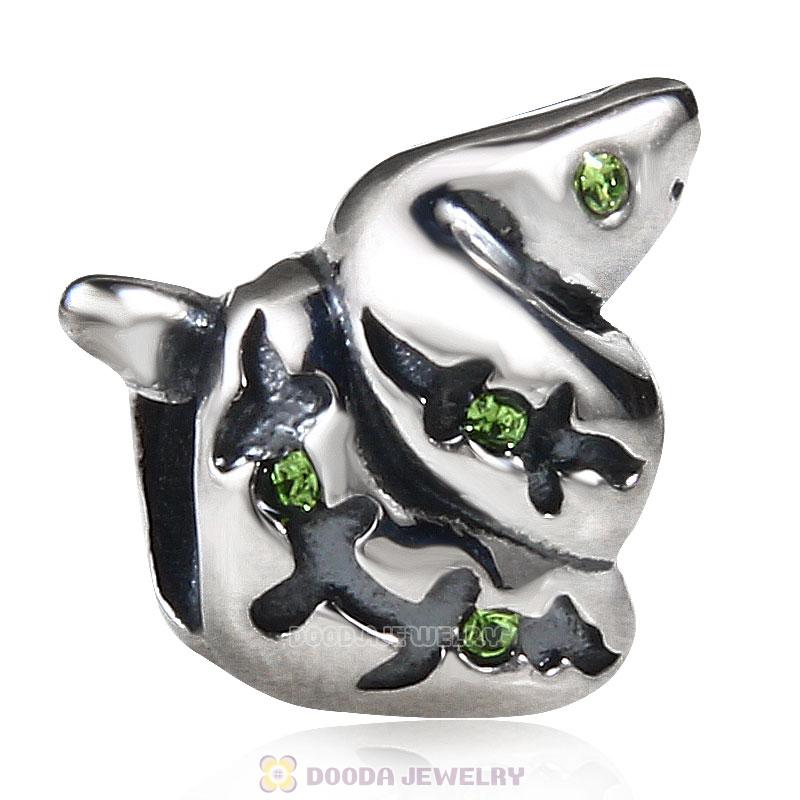 925 Sterling Silver Snake with Peridot Crystal Charm
