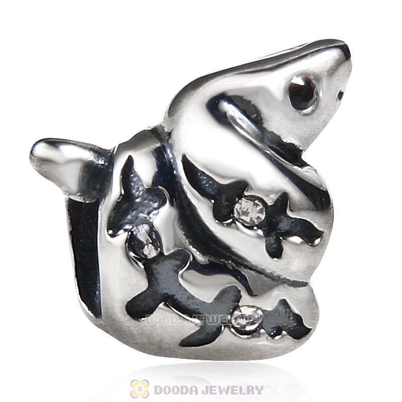 925 Sterling Silver Snake with Jet Crystal Charm