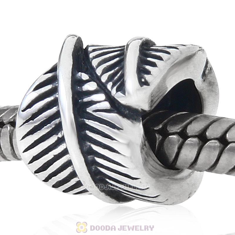 Antique Sterling Silver Feather Charm Bead European Spacers 
