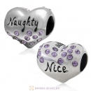 925 Sterling Silver Nice or Naughty Heart Bead with Tanzanite Crystal