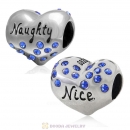 925 Sterling Silver Nice or Naughty Heart Bead with Sapphire Crystal