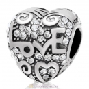 Heart with Love Charm Clear Austrian Crystal Bead 925 Sterling Silver