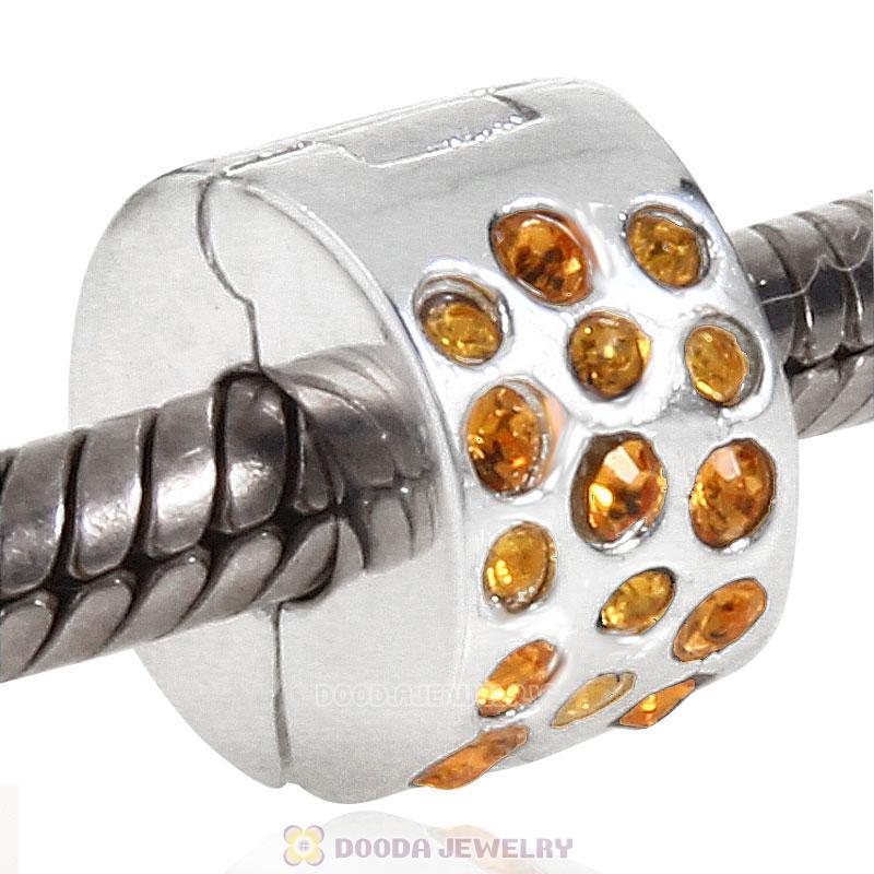 Sterling Silver Glimmer Clip Beads with Topaz Austrian Crystal European Style