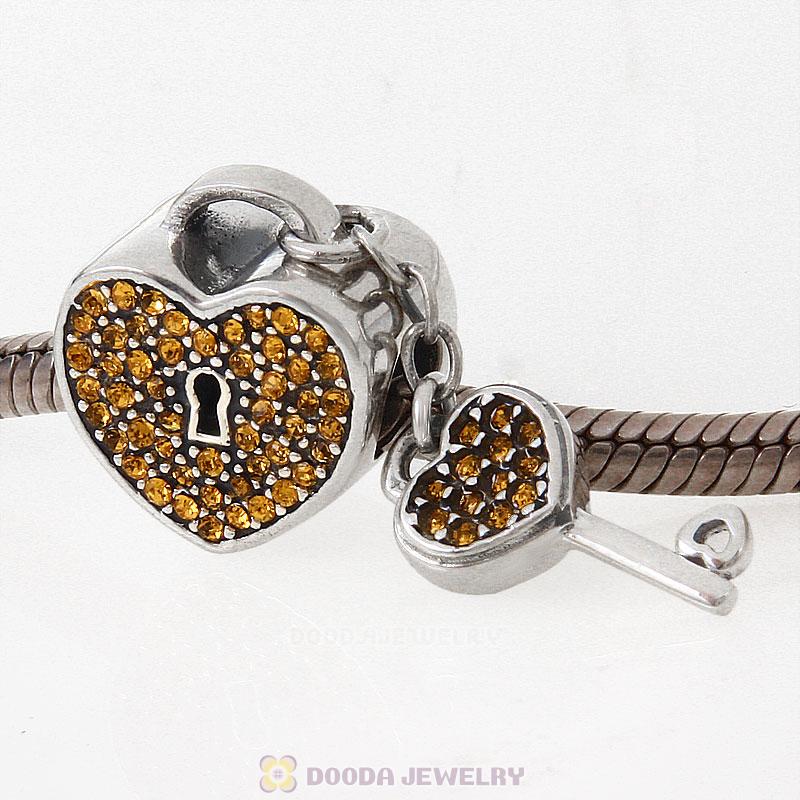 Sterling Silver Locks of Love Charm with Topaz Austrian Crystal