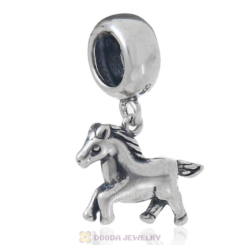925 Sterling Silver Running Horse Dangle Charm Pendant