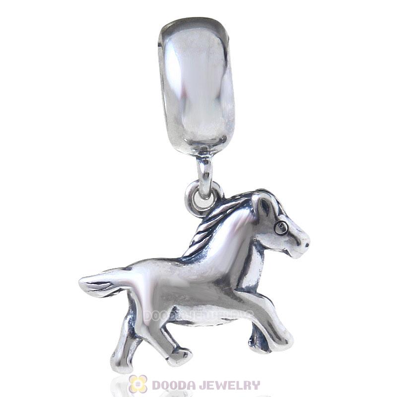 925 Sterling Silver Running Horse Dangle Charm Pendant