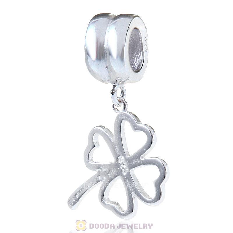 925 Sterling Silver Lucky Four-leaf Clover Dangle Pendant