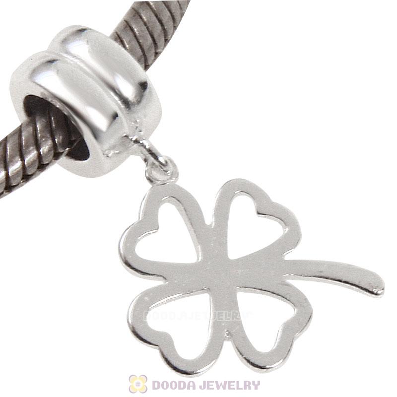 925 Sterling Silver Lucky Four-leaf Clover Dangle Pendant