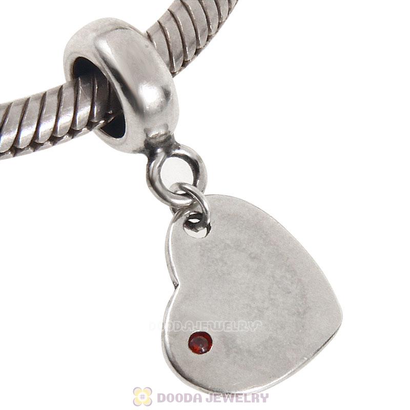 925 Sterling Silver Heart Love Red CZ Dangle Bead