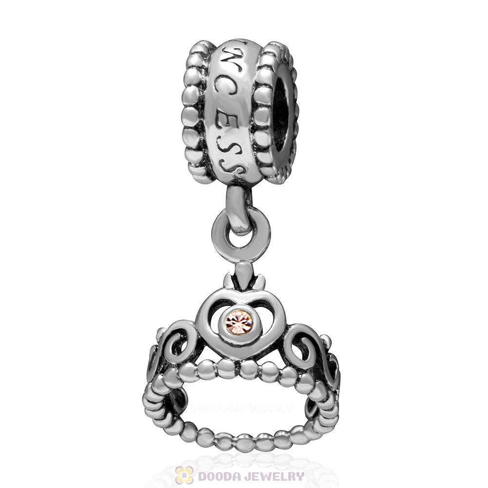 European Sterling Silver My Princess Dangle With Light Peach Austrian Crystal