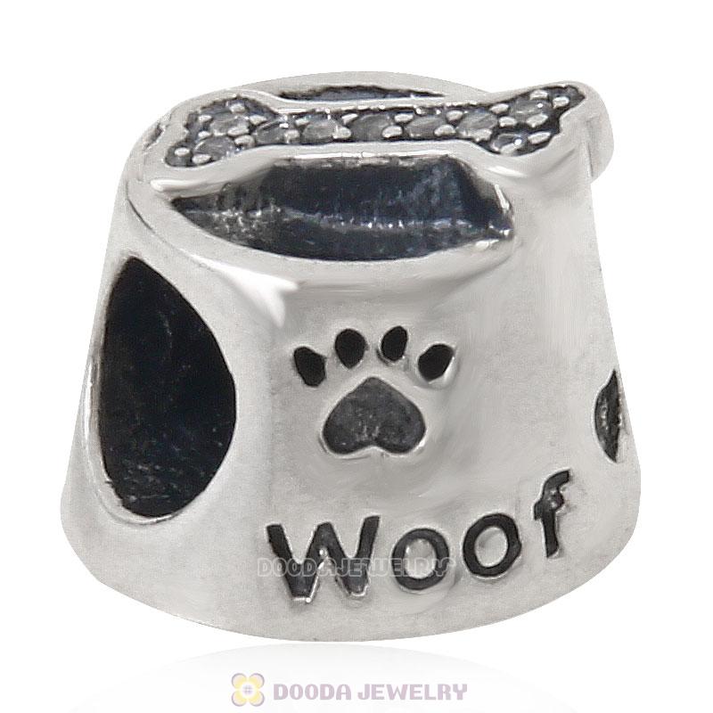 925 Sterling Silver Woof with Clear CZ Charm Bead