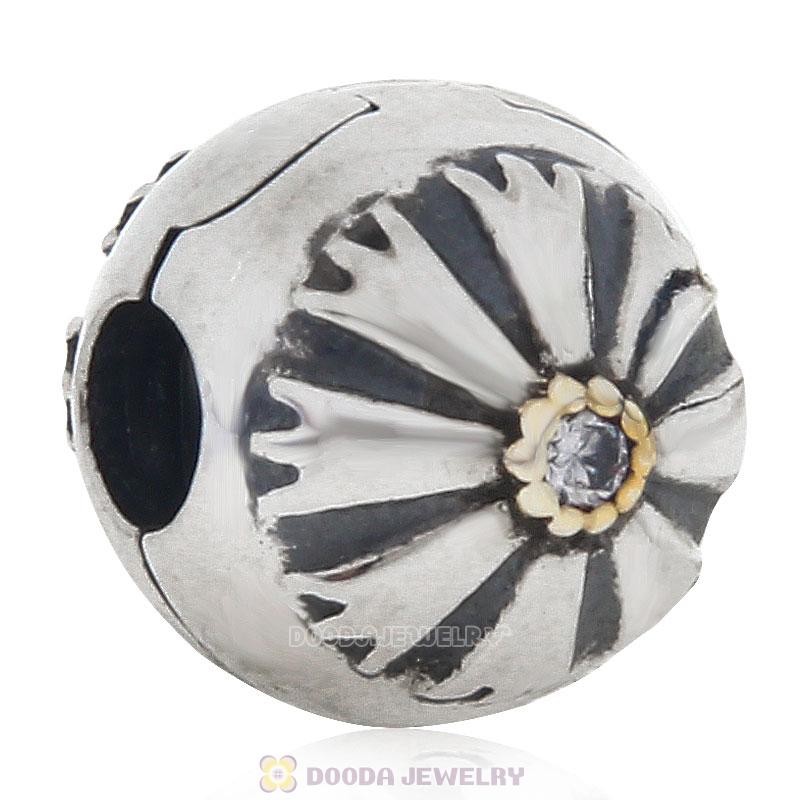 925 Sterling Silver Friendship Flower with Clear CZ Clip Bead Charm