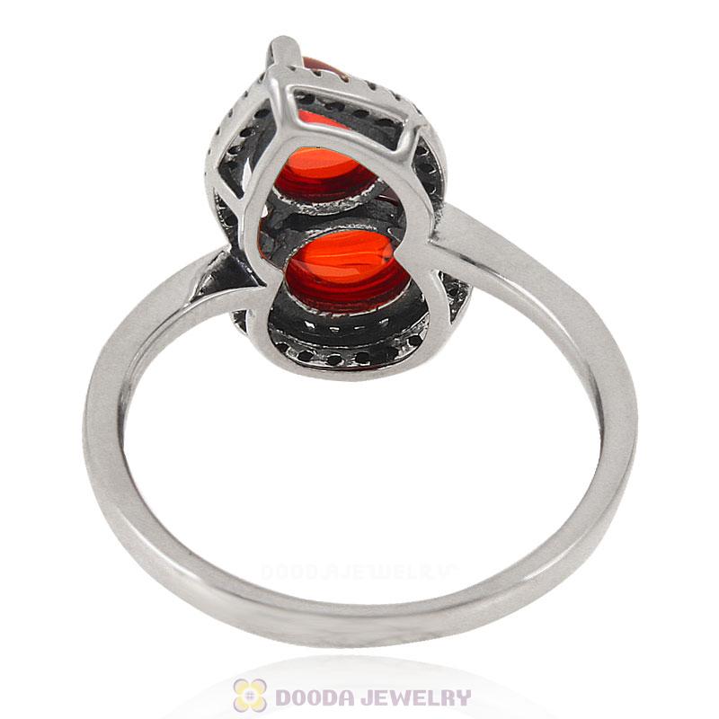 European 925 Sterling Silver Woman Ring Gourd with Clear Cz