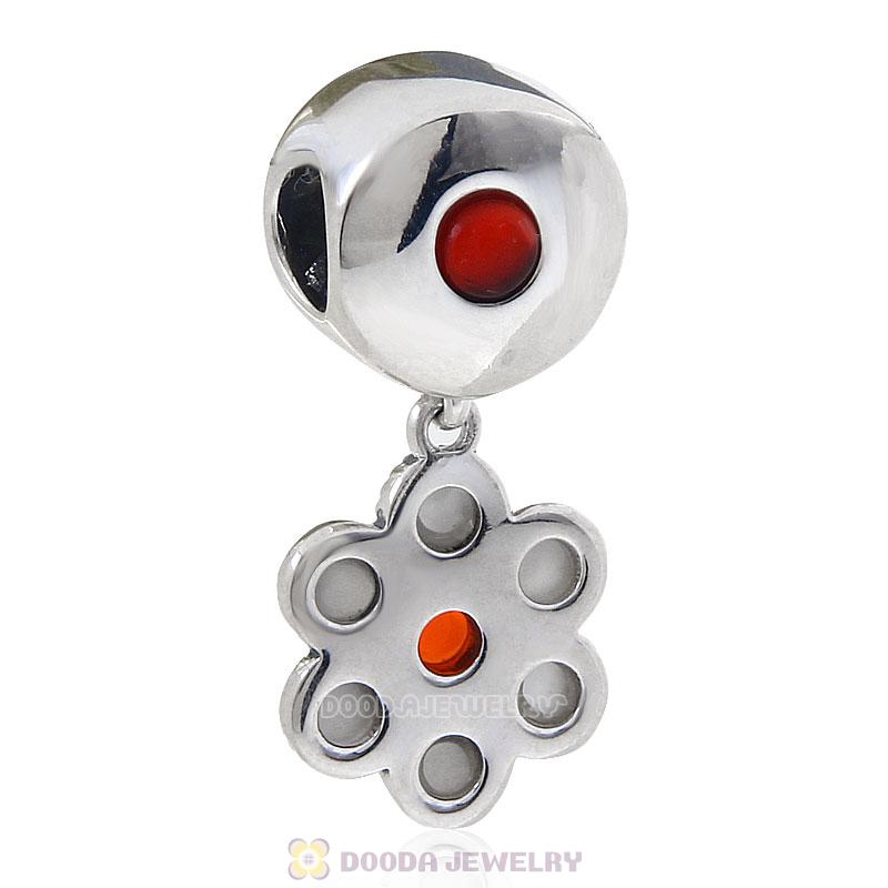 925 Sterling Silver Red Agate Dangle Flower Bead