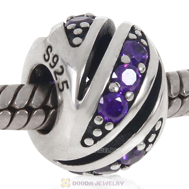 925 Sterling Silver Purple Cubic Zirconia Bead