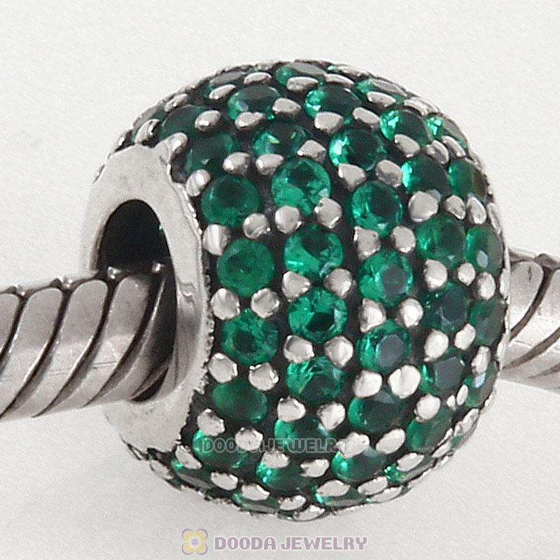 925 Sterling Silver Green Pave Lights with Emerald CZ Bead