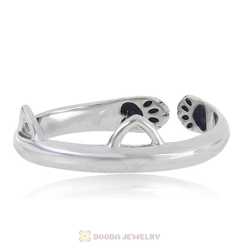 European 925 Sterling Silver Cute Cat Open Adjustable Rings