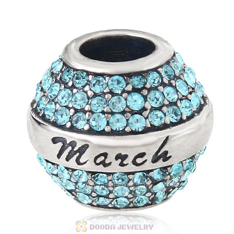 925 Sterling Silver March Birthstone Round Bead