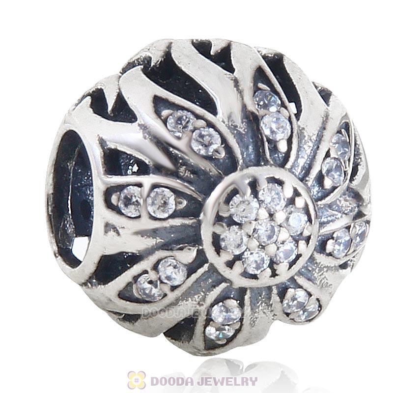 925 Sterling Silver Sunflower Charm with Clear Zircon Stone 