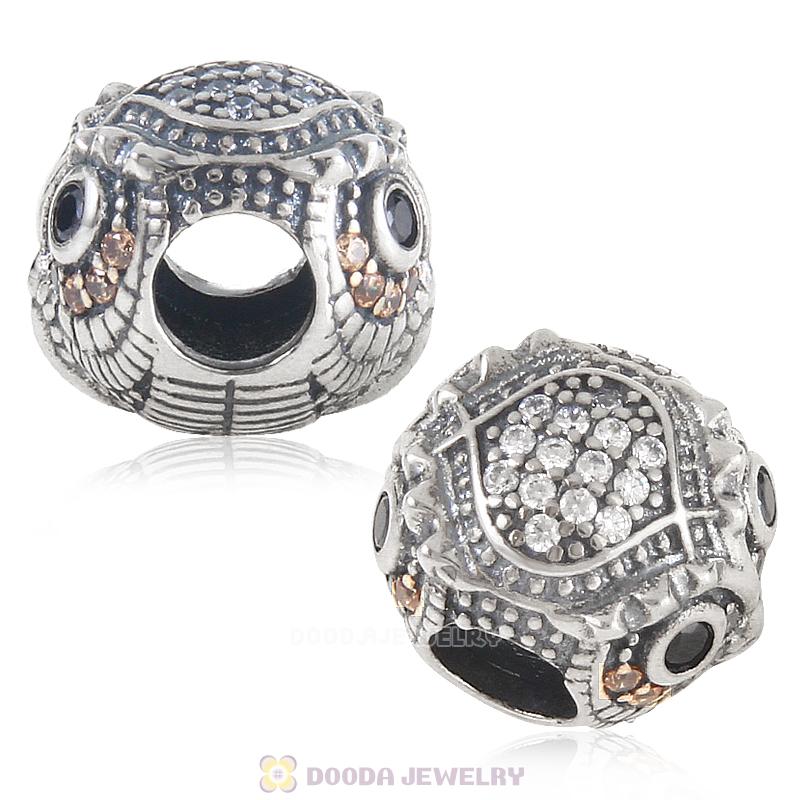 925 Sterling Silver Wise Owl Stone Charm Bead