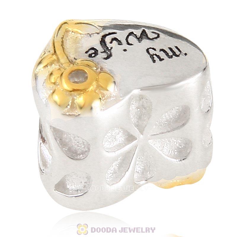 Gold Plated Flower 925 Sterling Silver Love My Wife Heart Bead