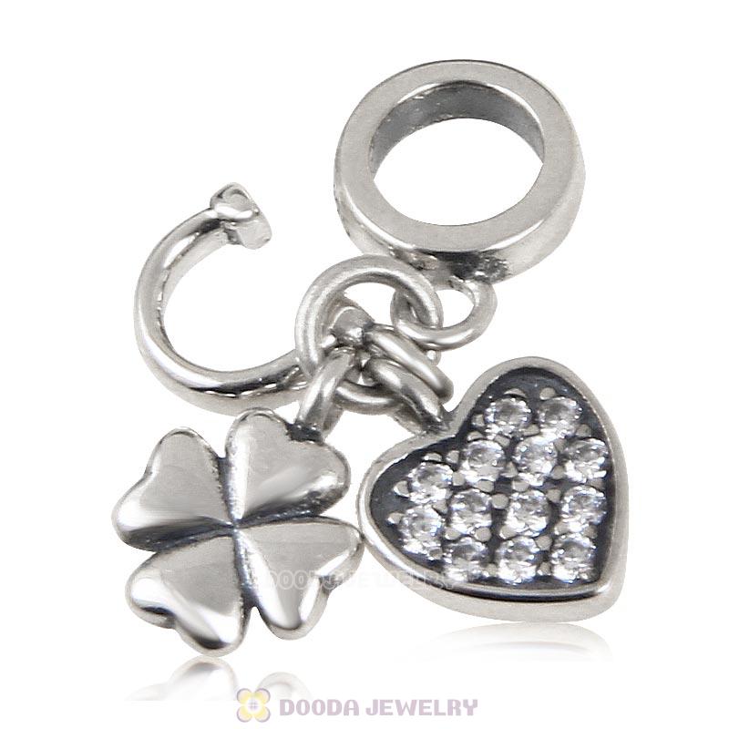 Horseshoe Clovers and Heart 925 Sterling Silver Lucky Charm