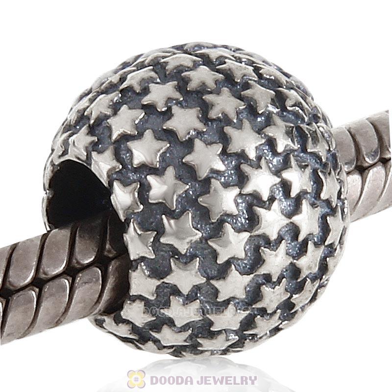 Solid Antique 925 Sterling Silver Full of Star Charm Bead