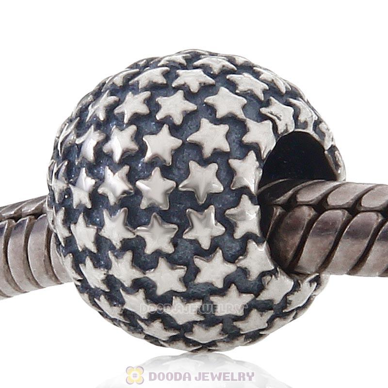 Solid Antique 925 Sterling Silver Full of Star Charm Bead