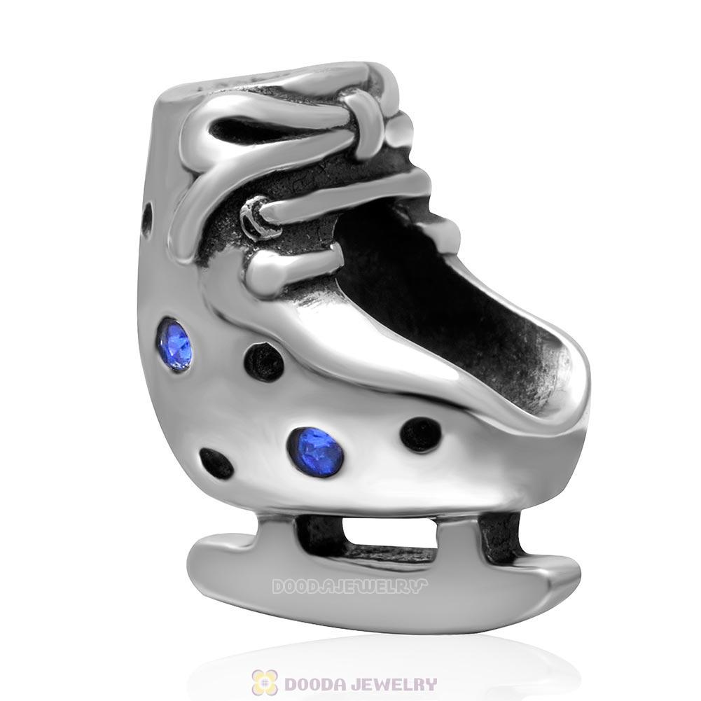 925 Sterling Silver Ski Boot European Charm Bead with Sapphire Crystal