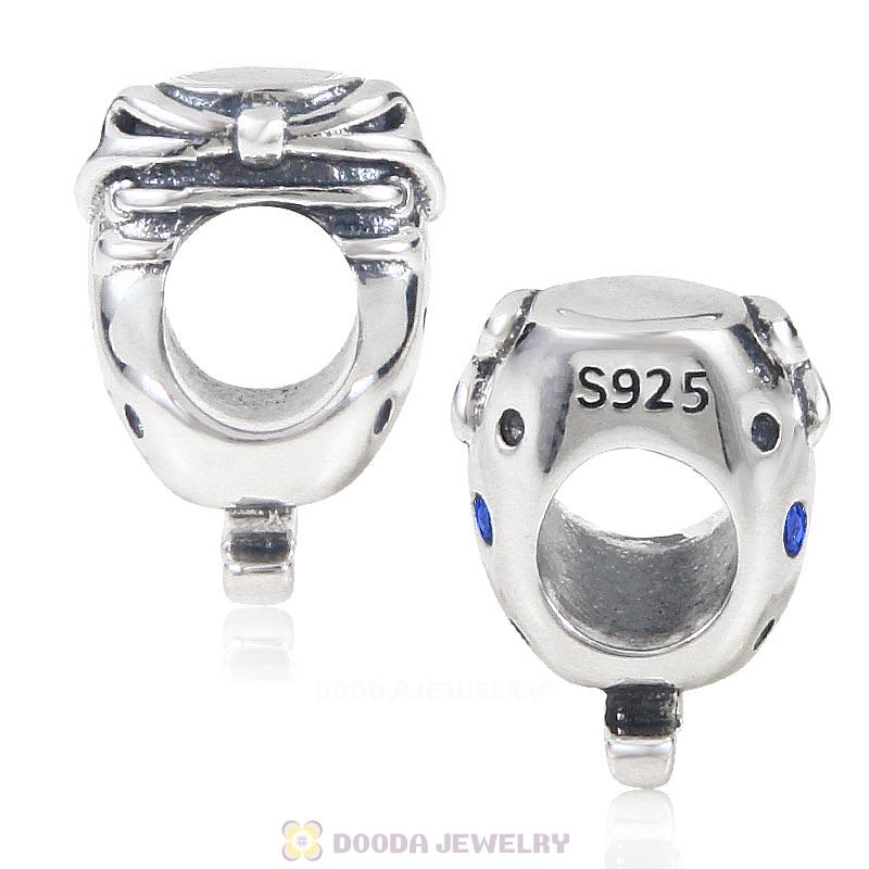 925 Sterling Silver Ski Boot European Charm Bead with Sapphire Crystal