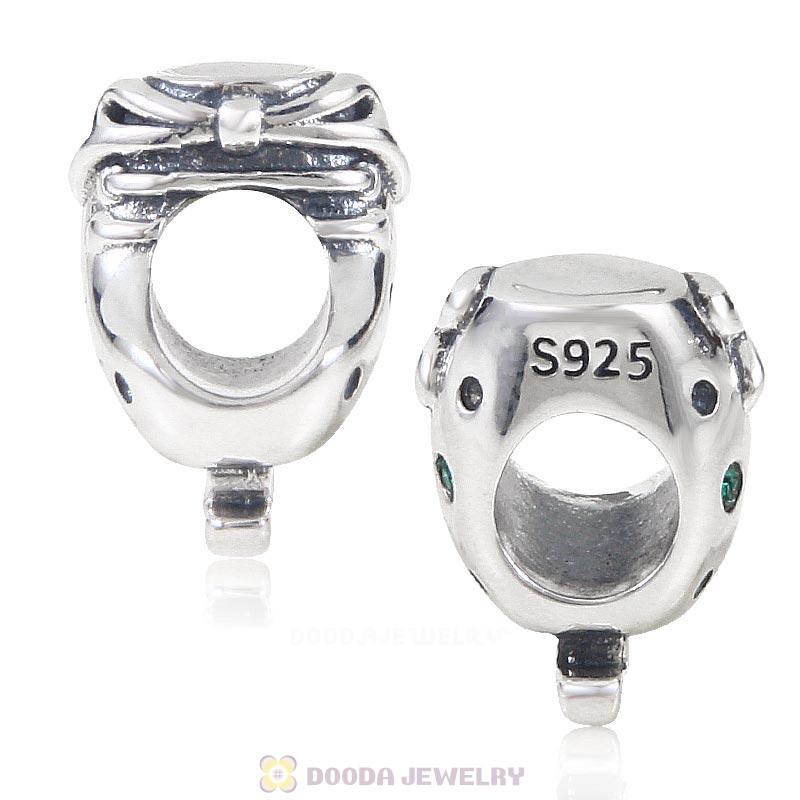 925 Sterling Silver Ski Boot European Charm Bead with Emerald Crystal
