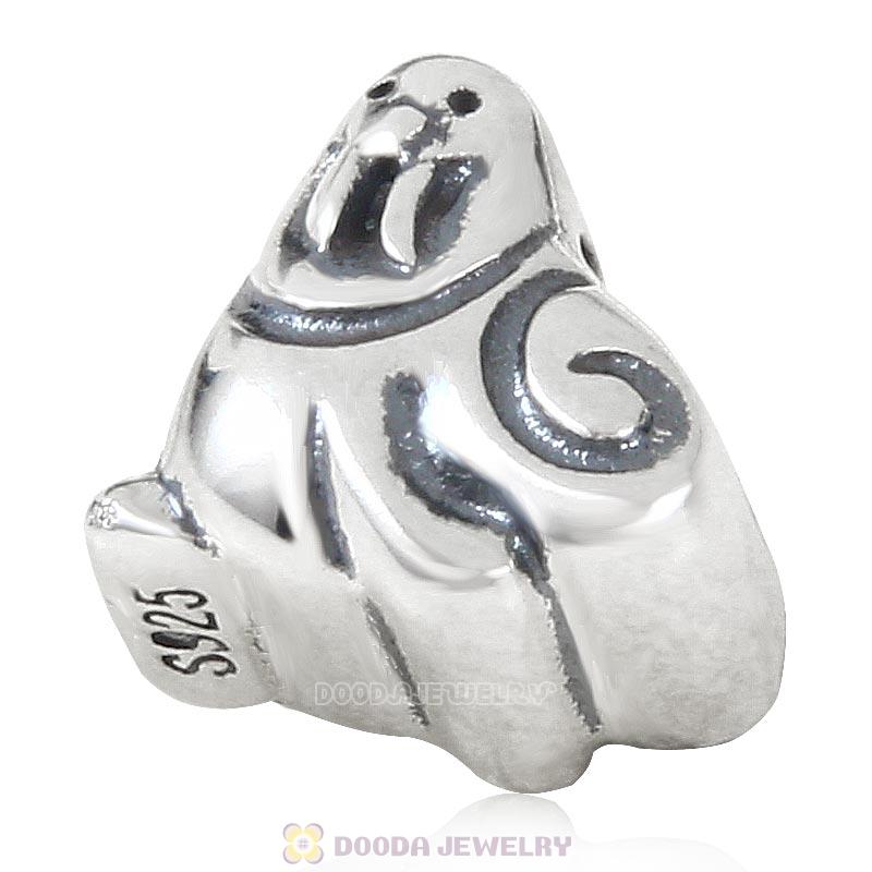 Solid Antique 925 Sterling Silver Sea Lion Charm Bead
