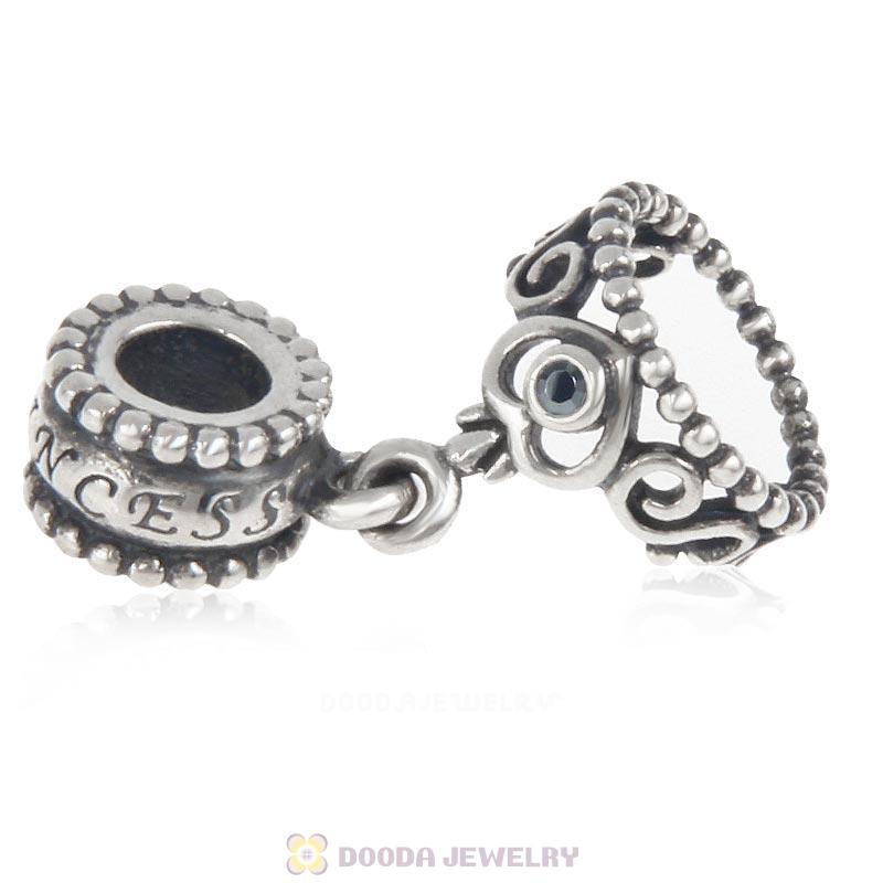 European Sterling Silver My Princess Dangle With Jet Hematite Austrian Crystal