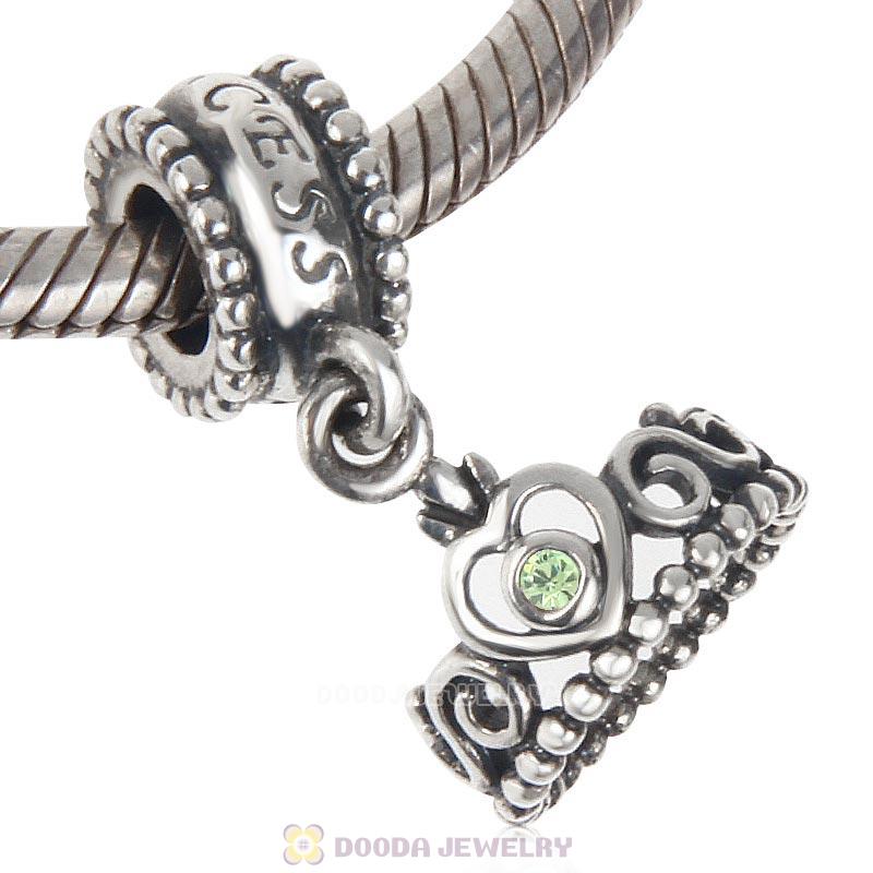European Sterling Silver My Princess Dangle With Peridot Austrian Crystal