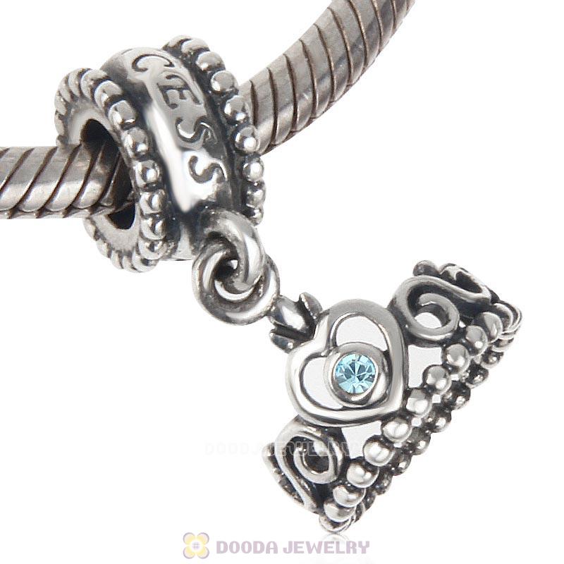 European Sterling Silver My Princess Dangle With Aquamarine Austrian Crystal