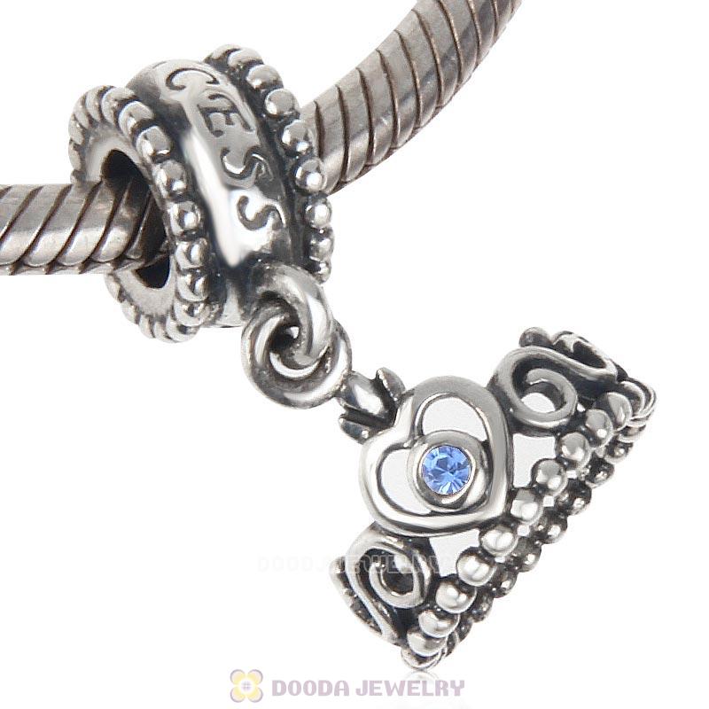 European Sterling Silver My Princess Dangle With Sapphire Austrian Crystal