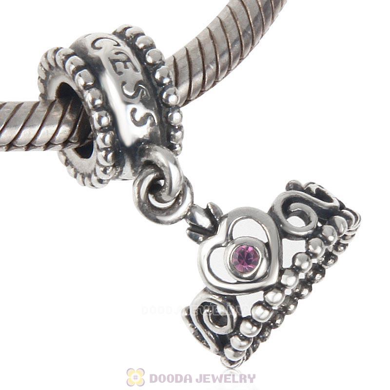 European Sterling Silver My Princess Dangle With Amethyst Austrian Crystal