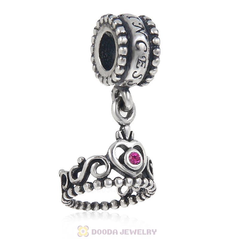 European Sterling Silver My Princess Dangle With Fuchsia Austrian Crystal