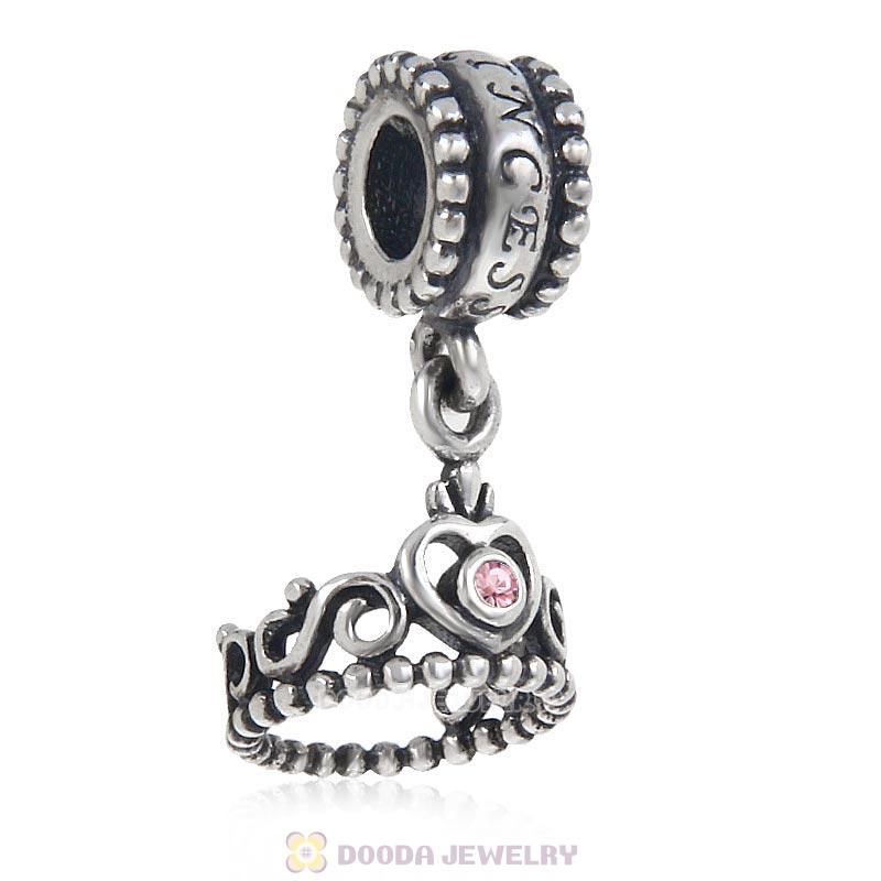 European Sterling Silver My Princess Dangle With Light Rose Austrian Crystal