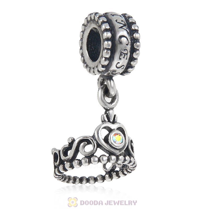 European Sterling Silver My Princess Dangle With Crystal AB Austrian Crystal