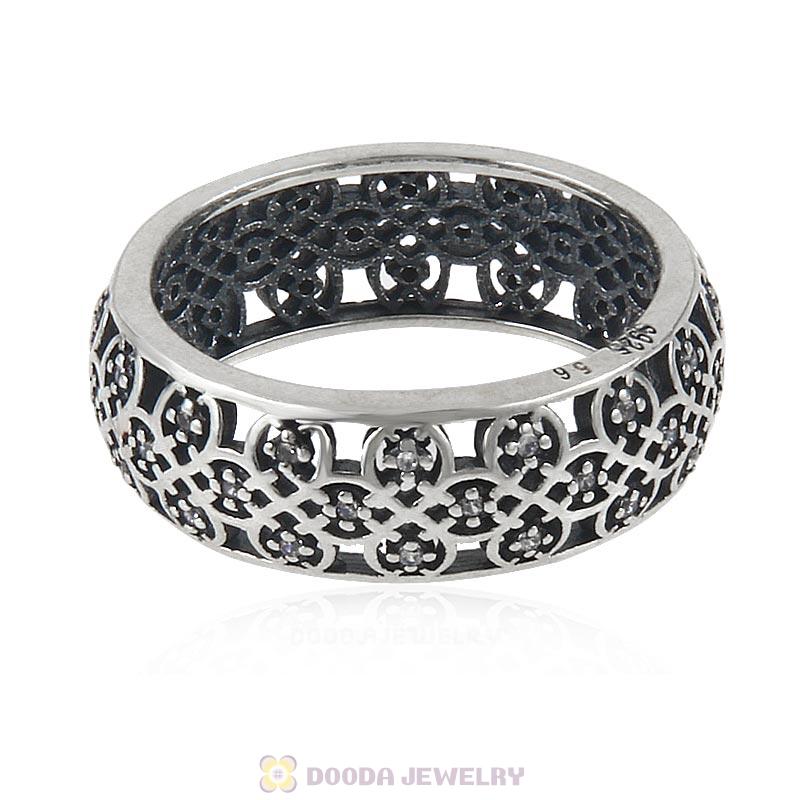 925 Sterling Silver Intricate Lattice Ring with Clear CZ