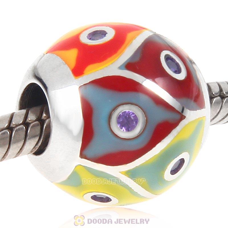 European Style Round Ball Bead 925 Sterling Silver with Enamel