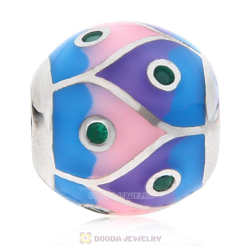 European Style Round Ball Bead 925 Sterling Silver with Enamel