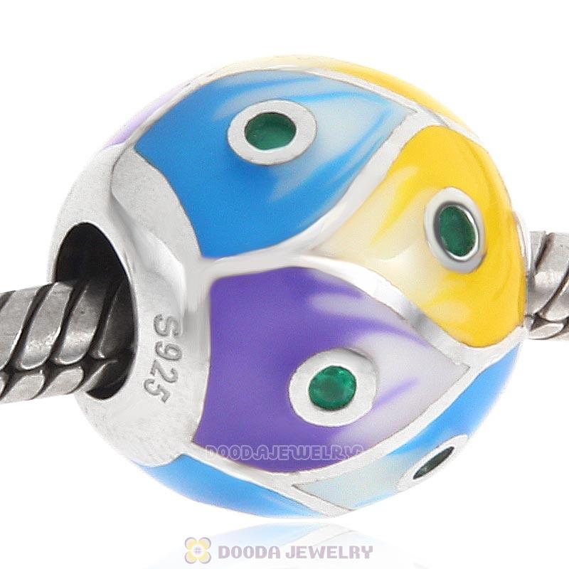 European Style Round Ball Bead 925 Sterling Silver with Enamel