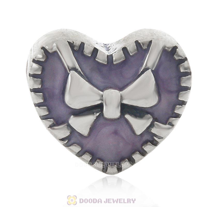 Ribbon Bow Charm 925 Sterling Silver Purple Heart Bead