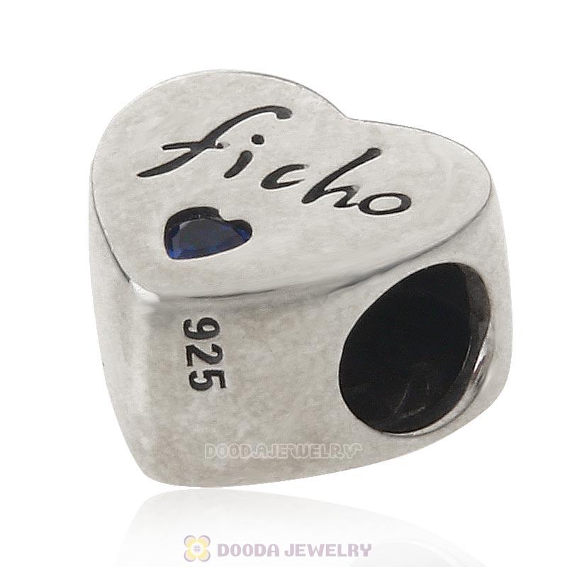 Ficho Love Charm 925 Sterling Silver Blue CZ Bead