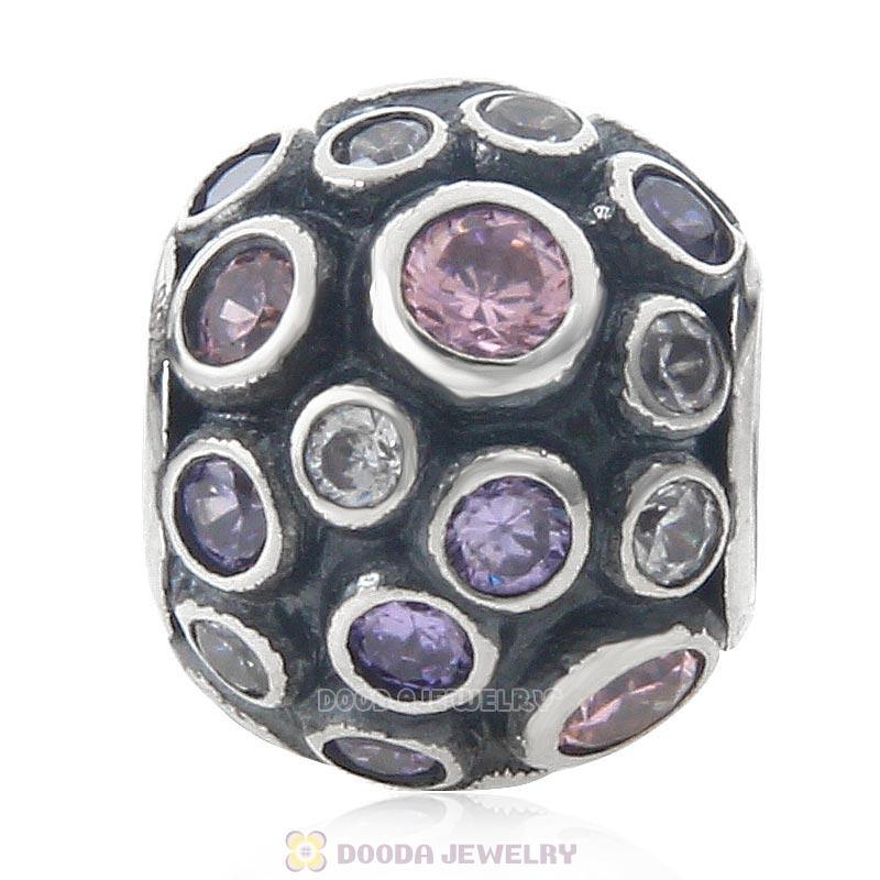 925 Sterling Silver Cubic Zirconia Bead with Clear Pink and Purple