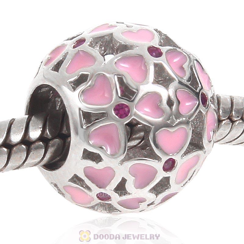 925 Sterling Silver Pink Flower Love Charm Bead
