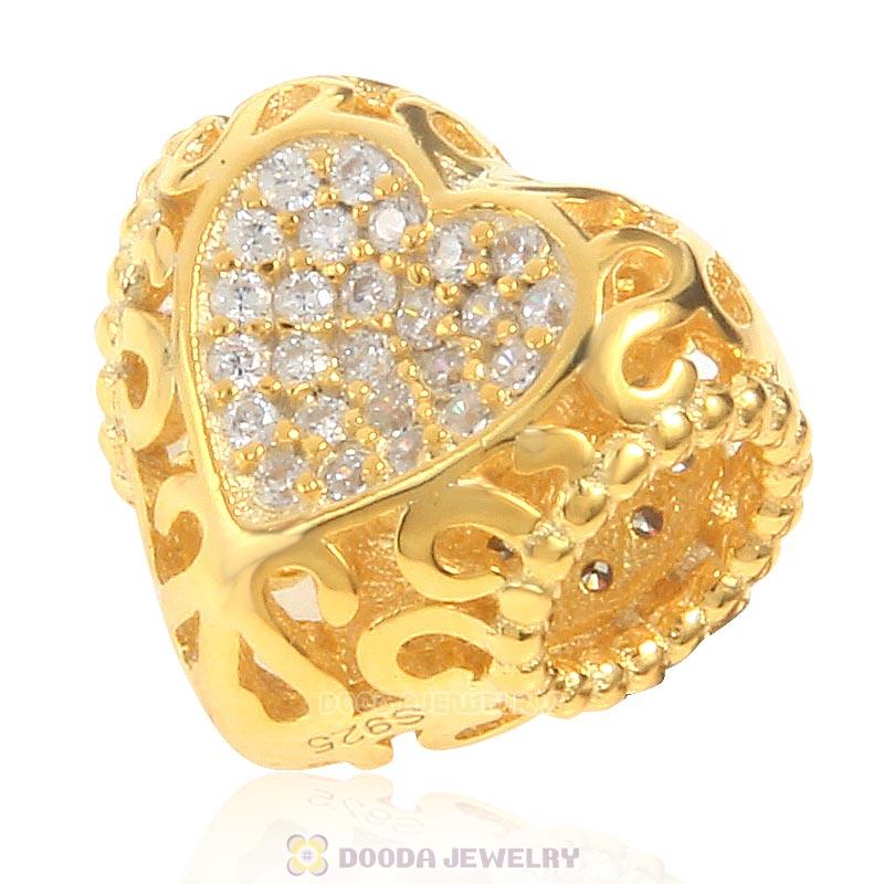 Gold Plated 925 Sterling Silver Love Charm with Clear CZ