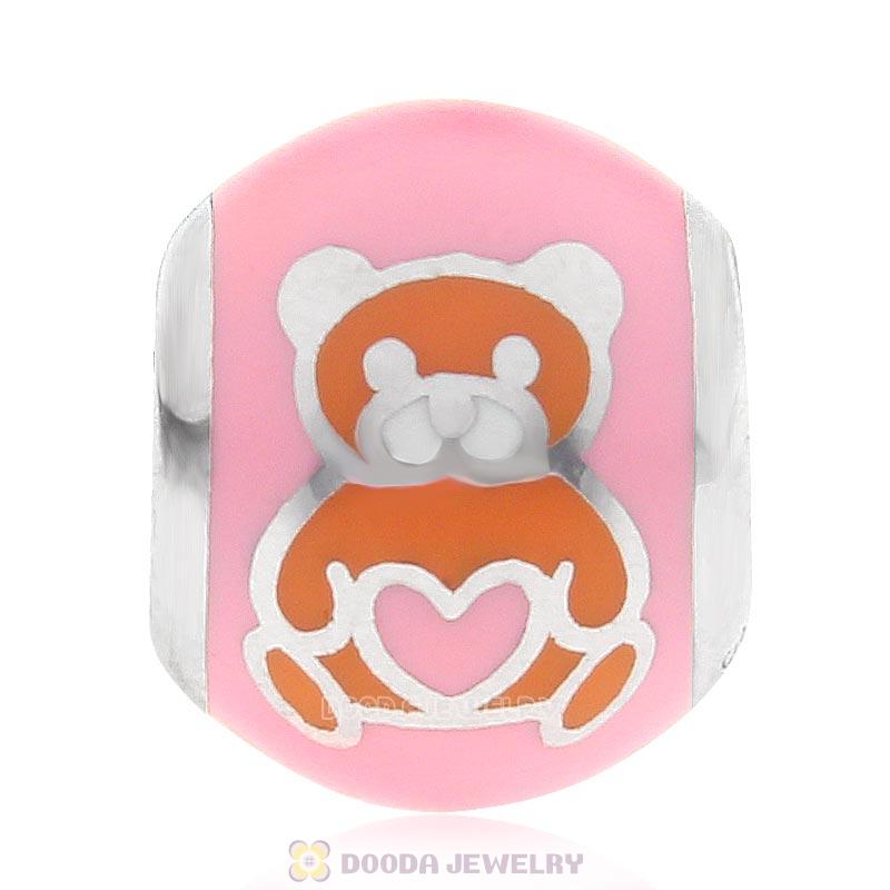 925 Sterling Silver Bear Love Charm Pink Bead